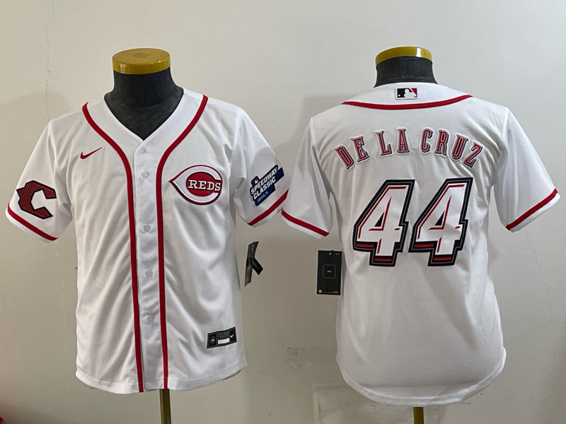youth Cincinnati Reds #44 Delacruz White Nike MLB 2025 Jersey 008